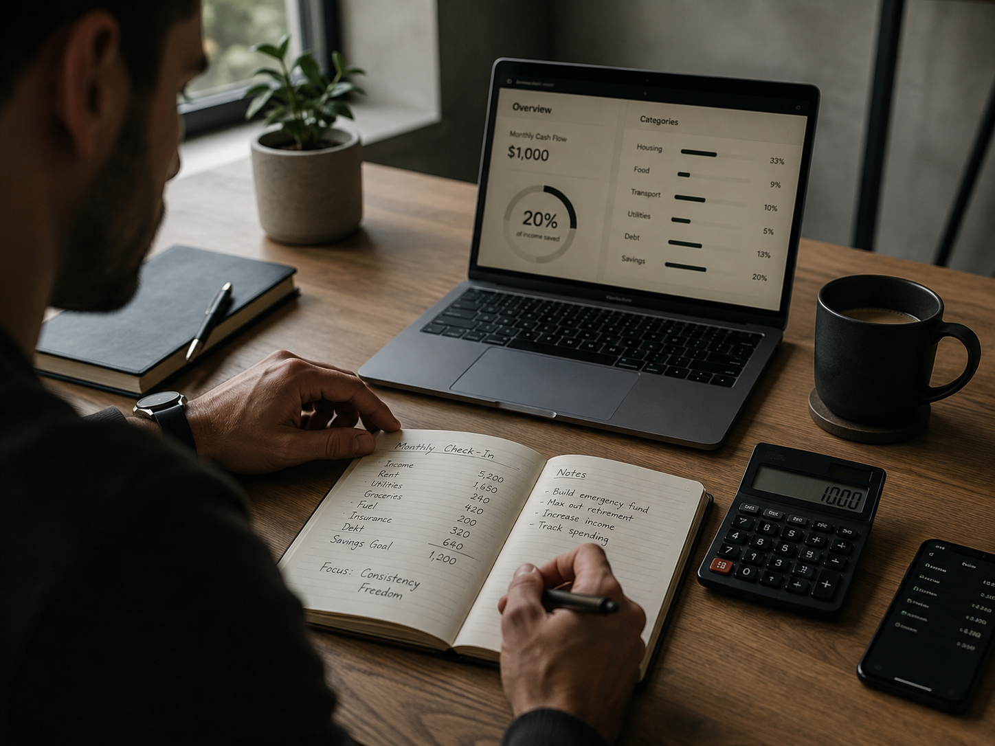 Person reviewing budgeting, numbers and financial habits
